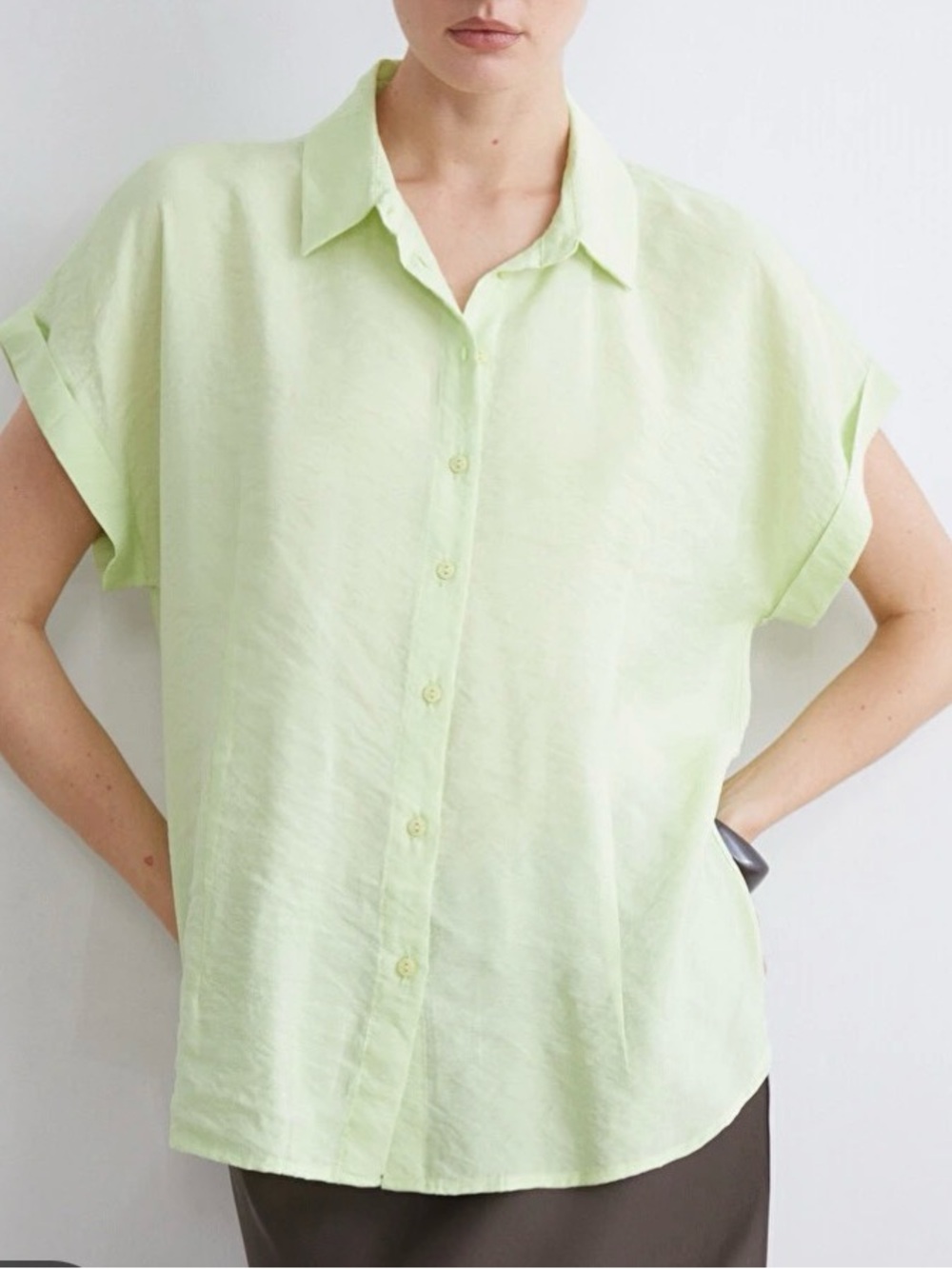 Lola River “Chloe” Linen/Tencel Button Down Top in Yucca Green Size Small
